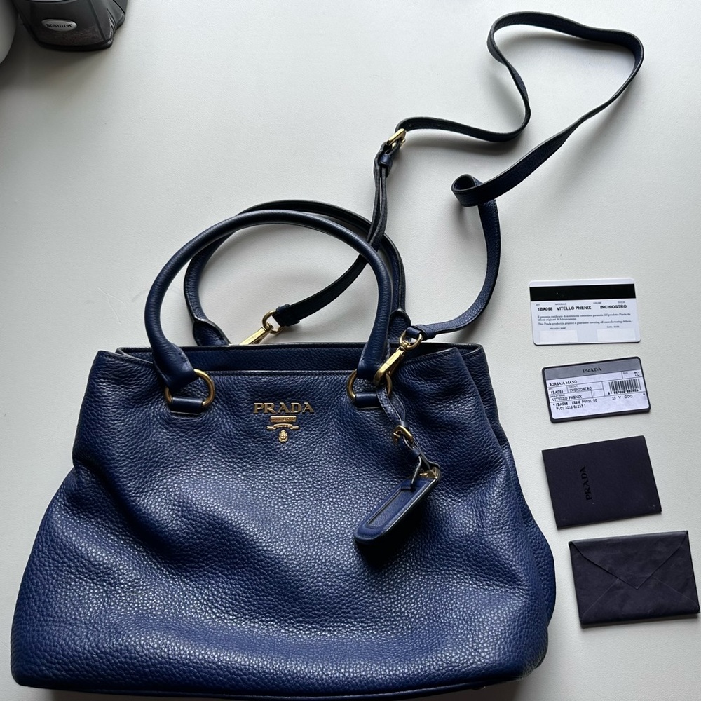 Prada navy blue pebbled leather crossbody bag